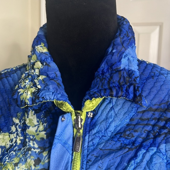 Ubu Blue & Green Quilted Colorful Abstract Zip Up Jacket with 2  Pockets M - Picture 2 of 10